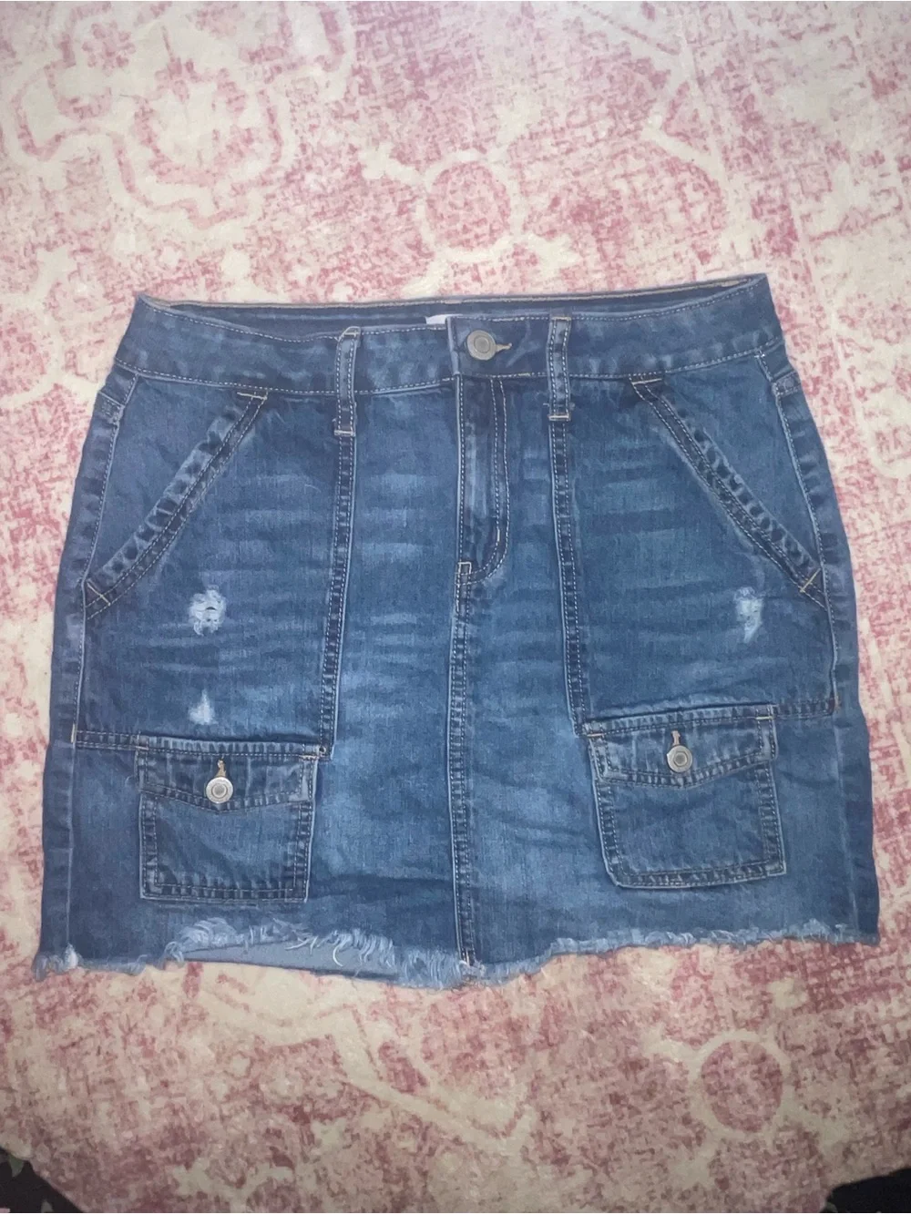 SO Distressed Denim Cargo Mini Skirt - Blue